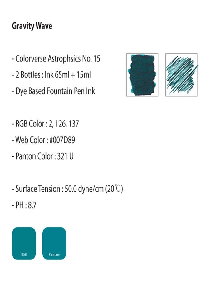 Colorverse Gravity Wave | Turquoise | Fountain Pen Ink Bottles | 65ml & 15ml | Dye Based | 2 Bottle Set | Astrophysics Series - Image 2