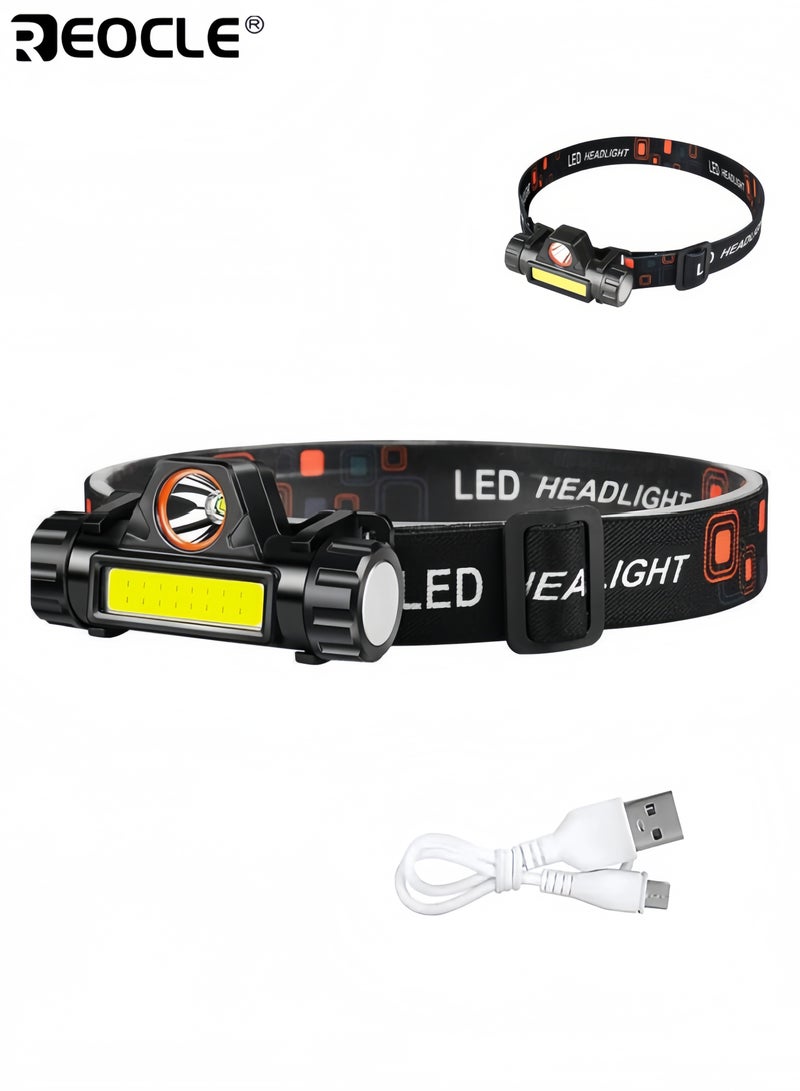 ريوكل مصباح رأس LED مجموعة مصباح كاشف إكس بي إي ومصباح فيضان كوب قابل للشحن عبر يو إس بي مصباح محمول بعمر بطارية طويل مثالي للتخييم التنزه الصيد - Image 1