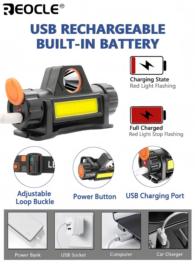ريوكل مصباح رأس LED مجموعة مصباح كاشف إكس بي إي ومصباح فيضان كوب قابل للشحن عبر يو إس بي مصباح محمول بعمر بطارية طويل مثالي للتخييم التنزه الصيد - Image 5