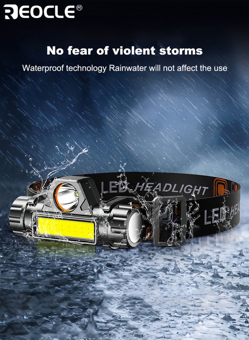 ريوكل مصباح رأس LED مجموعة مصباح كاشف إكس بي إي ومصباح فيضان كوب قابل للشحن عبر يو إس بي مصباح محمول بعمر بطارية طويل مثالي للتخييم التنزه الصيد - Image 3