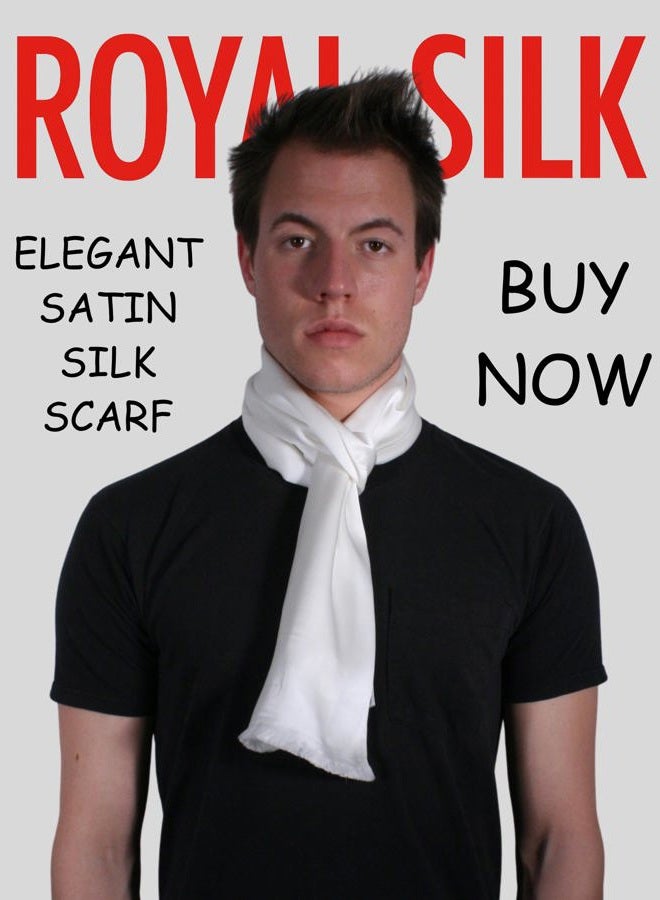 Royal Silk Aviator Scarf - OFF-WHITE - Soft, Sleek, Stylish, Genuine Satin Silk - Image 2