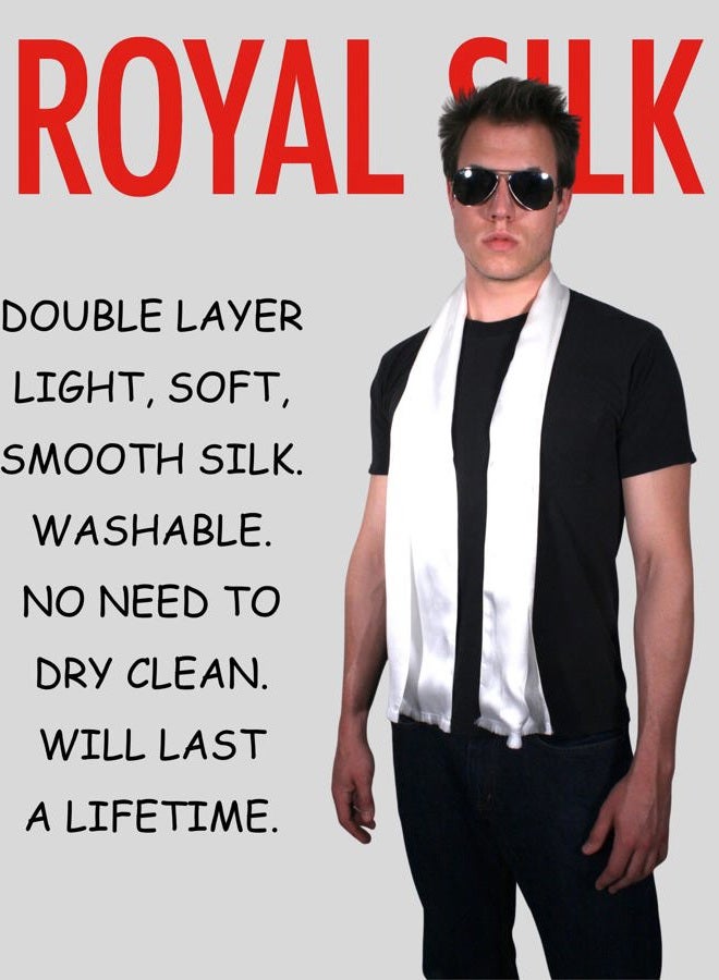 Royal Silk Aviator Scarf - OFF-WHITE - Soft, Sleek, Stylish, Genuine Satin Silk - Image 5