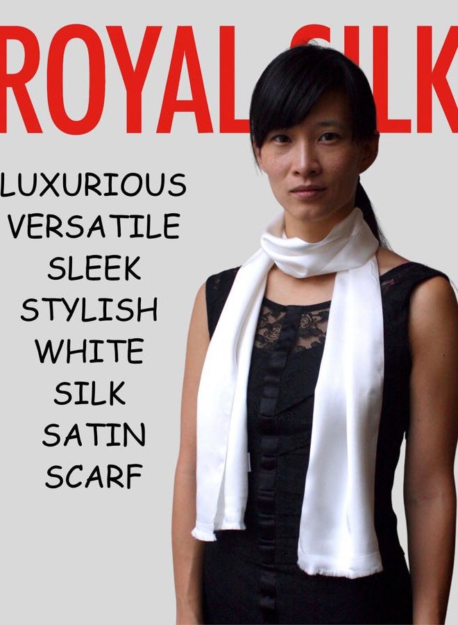 Royal Silk Aviator Scarf - OFF-WHITE - Soft, Sleek, Stylish, Genuine Satin Silk - Image 3