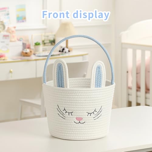 YMhoart Easter Basket with Handle Woven Baby Gifts Empty Bunny Basket For Girls Boys Kids Gift Baby Shower Wedding Flower (White/Blue) - Image 5