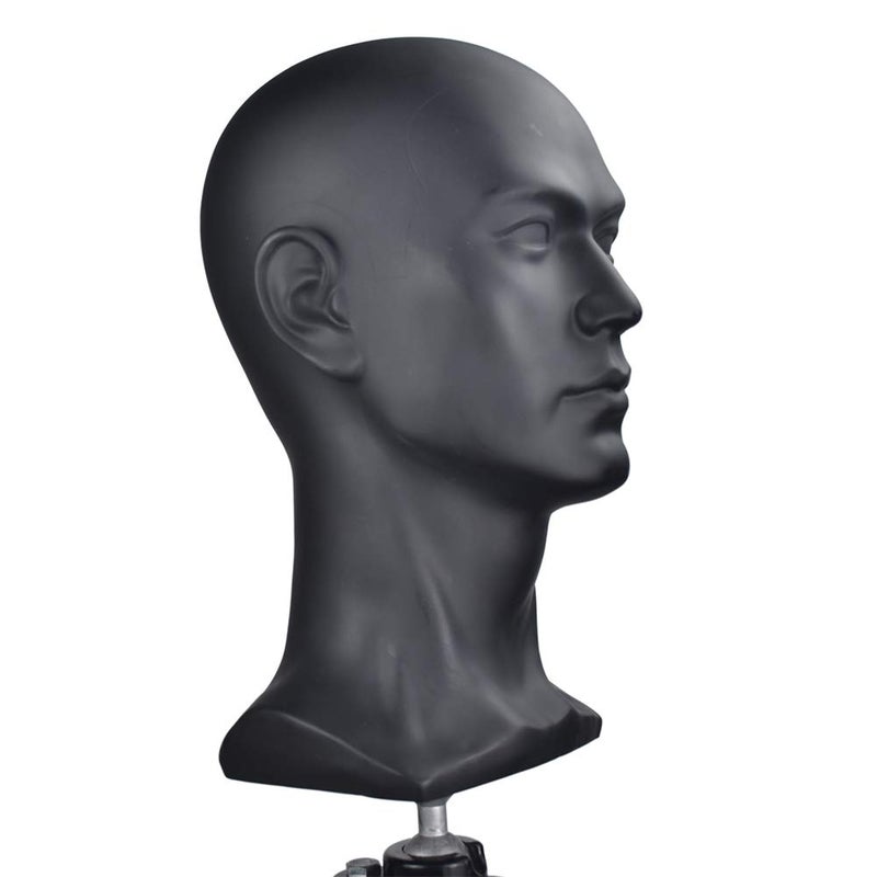 Ba Sha PVC Mannequin Head Black Male Manikin Dummy Stand Model Display Hat Scarf Wigs Hair Glasses Hat Beauty Styling Tool with Mount Hole - Image 3