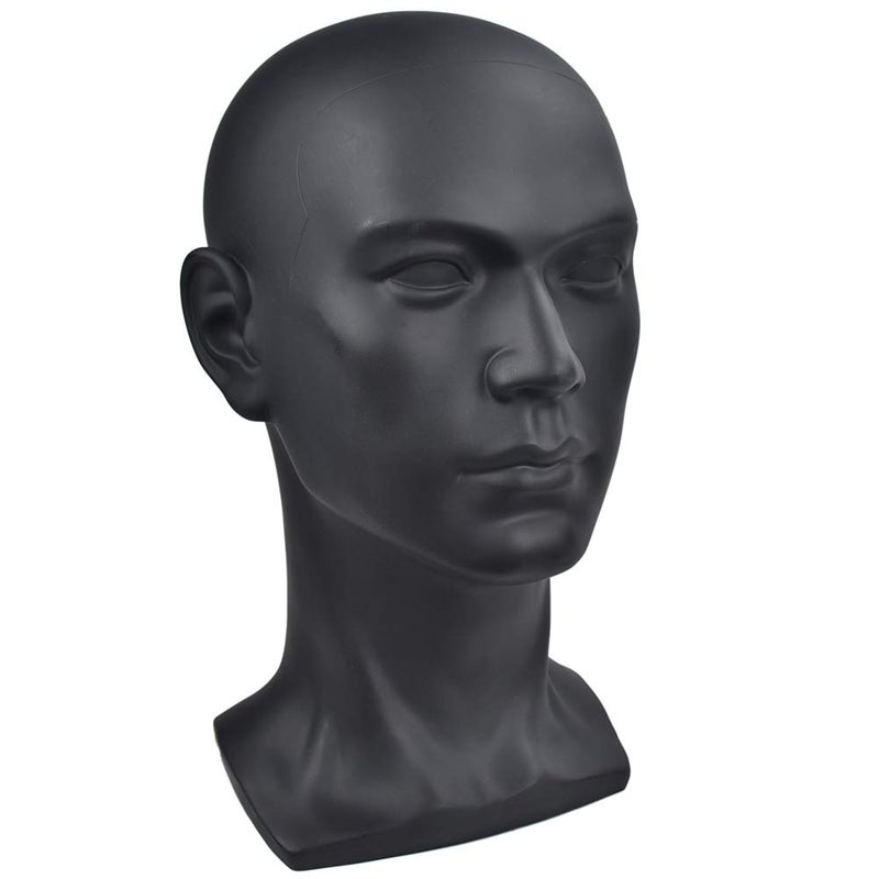 Ba Sha PVC Mannequin Head Black Male Manikin Dummy Stand Model Display Hat Scarf Wigs Hair Glasses Hat Beauty Styling Tool with Mount Hole - Image 2