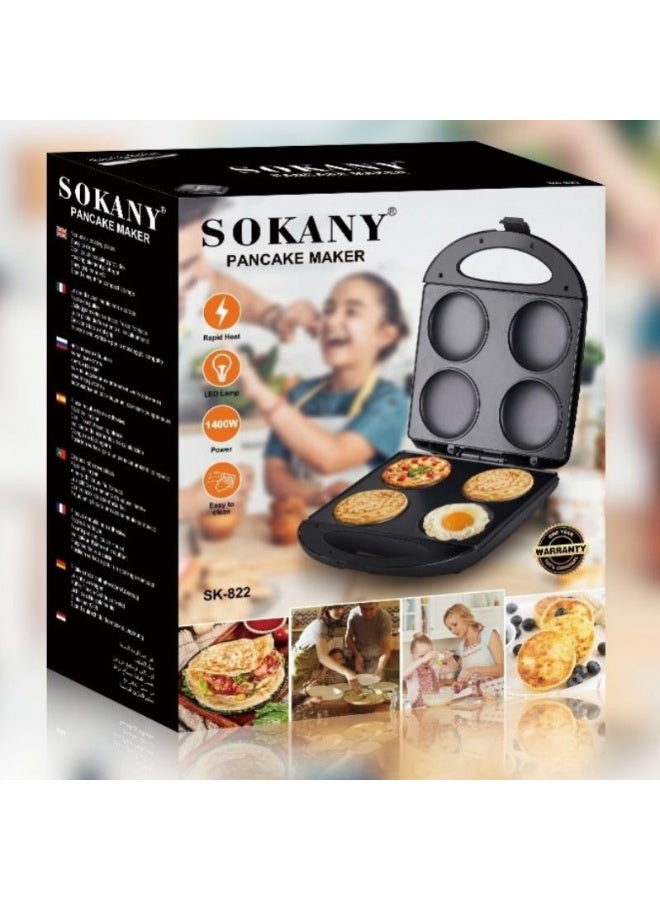 Sokany SK-822 Electric Arepa & Multi-Food Maker - 4-Section Non-Stick Pancake, Corn Cake, Egg & Breakfast Sandwich Cooker, Indicator Lights & Temperature Control, 1400W - Image 5