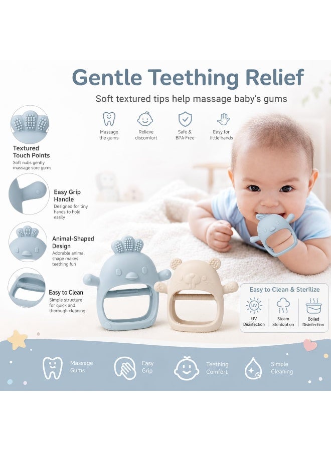 ATRJSZ 2 Pack Silicone Baby Teething Mittens, Hand Teether Gloves for 3+ Months, BPA-Free Silicone, Anti-Drop Teether for Gum Relief (White/Blue) - Image 4