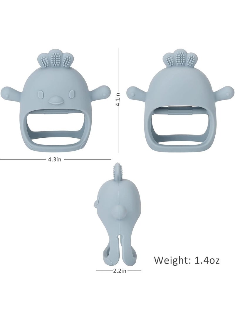 ATRJSZ 2 Pack Silicone Baby Teething Mittens, Hand Teether Gloves for 3+ Months, BPA-Free Silicone, Anti-Drop Teether for Gum Relief (White/Blue) - Image 2