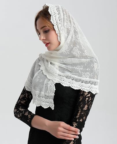 Leimandy Soft Scarf Mantilla Veil Ivory Church Veil Soft Lace Catholic Chapel Latin Mass V31 (Ivory) - Image 5