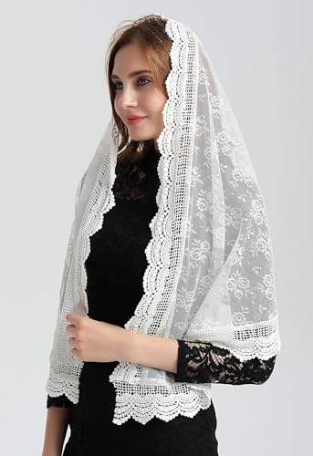 Leimandy Soft Scarf Mantilla Veil Ivory Church Veil Soft Lace Catholic Chapel Latin Mass V31 (Ivory) - Image 3
