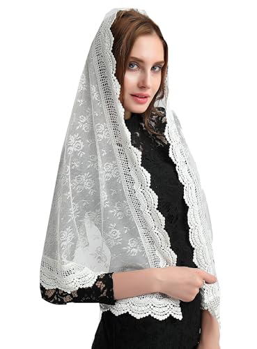Leimandy Soft Scarf Mantilla Veil Ivory Church Veil Soft Lace Catholic Chapel Latin Mass V31 (Ivory) - Image 2