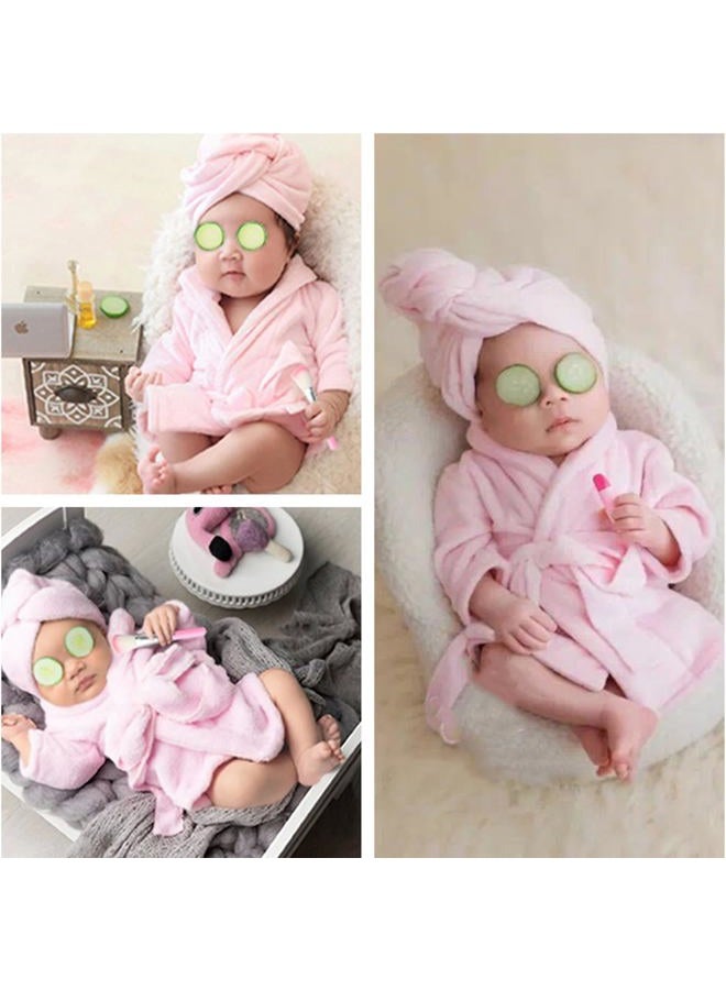 SPOKKI Newborn Photography Props Baby Girl 5 PCS Bathrobes Bath Towel Outfit with Slippers Cucumber Photo Props for Infant Boys Girls(0-6 Months) (Pink) - Image 4