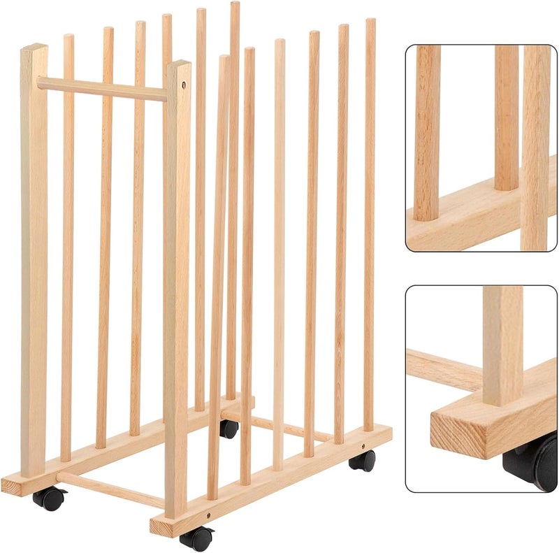 Somime Large Art Drying Rack with Four Caster Wheels and Handle - Solid Wooden Canvas Storage Stand for Drawing Boards, Frames, Panels, Paintings, and Artworks Display - Image 1