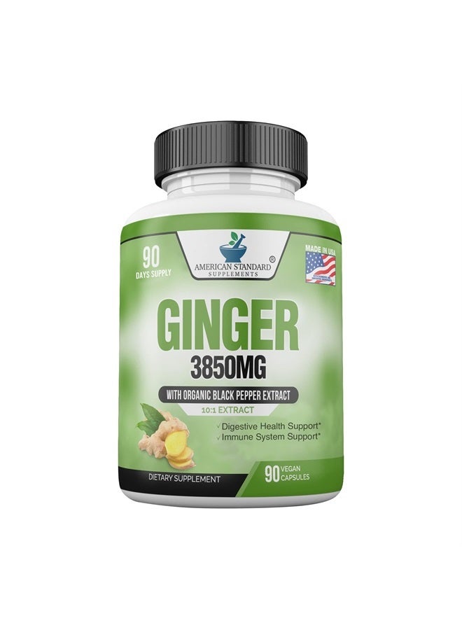 American Standard Supplements كبسولات جذر الزنجبيل العضوية 3850 مجم، مسحوق الزنجبيل، مكملات الزنجبيل، كبسولات الزنجبيل، حبوب الزنجبيل، مستخلص الزنجبيل، جذر الزنجبيل العضوي، دعم المناعة، بديل لمضغ الزنجبيل، 90 كبسولة نباتية - Image 3