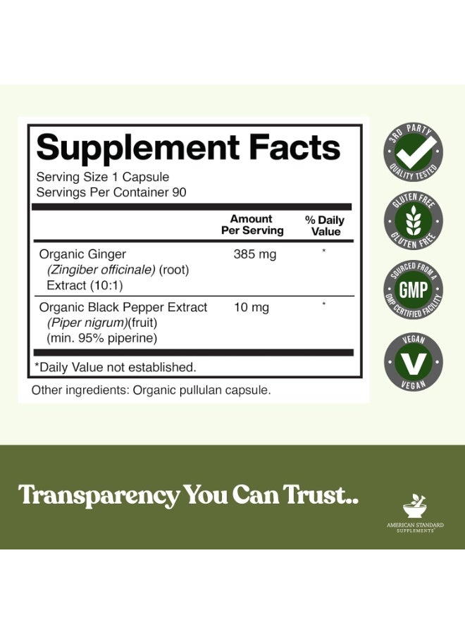 American Standard Supplements كبسولات جذر الزنجبيل العضوية 3850 مجم، مسحوق الزنجبيل، مكملات الزنجبيل، كبسولات الزنجبيل، حبوب الزنجبيل، مستخلص الزنجبيل، جذر الزنجبيل العضوي، دعم المناعة، بديل لمضغ الزنجبيل، 90 كبسولة نباتية - Image 2