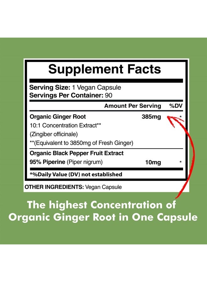 American Standard Supplements كبسولات جذر الزنجبيل العضوية 3850 مجم، مسحوق الزنجبيل، مكملات الزنجبيل، كبسولات الزنجبيل، حبوب الزنجبيل، مستخلص الزنجبيل، جذر الزنجبيل العضوي، دعم المناعة، بديل لمضغ الزنجبيل، 90 كبسولة نباتية - Image 4