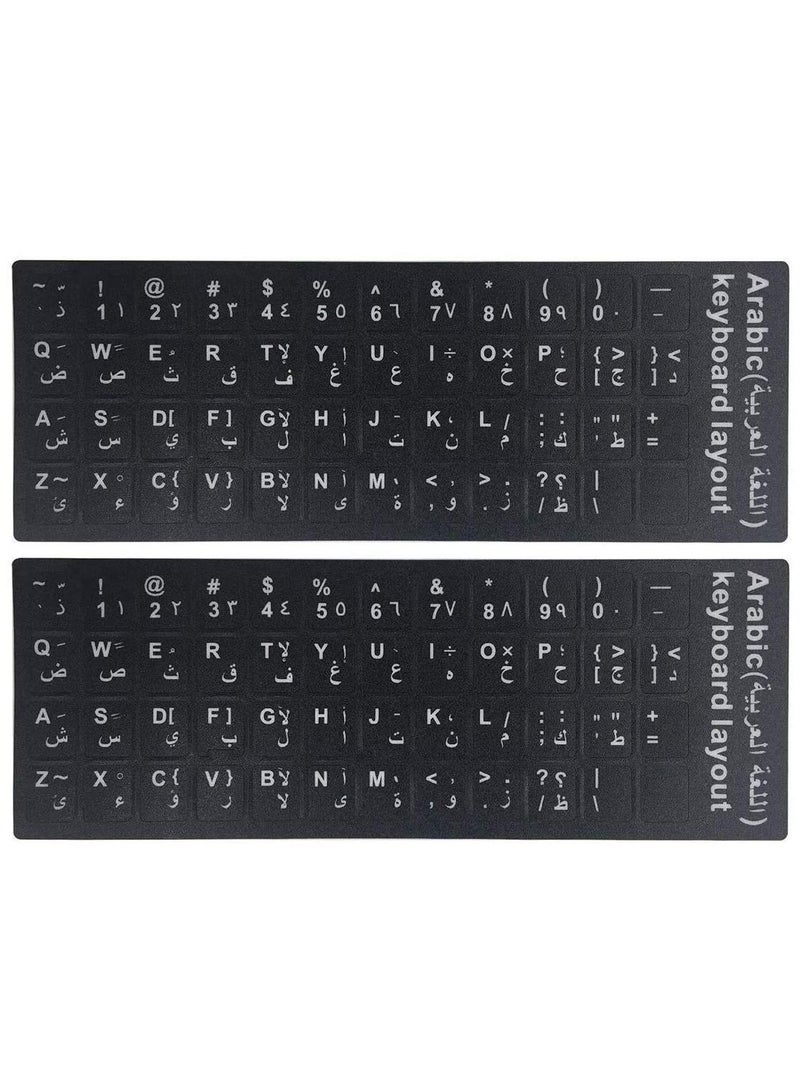 2 PCS Pack Arabic Keyboard Stickers Replacement Stickers Black Background with White Letters for Computer Laptop Notebook Desktop (Arabic)  - Image 1