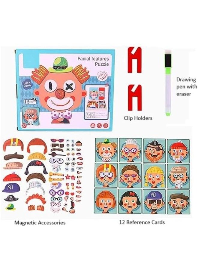 Facial Features Puzzle Magnetic Double Sided Clown Face Assembly and Drawing Board Game Puzzle Pieces for Kids Children Learning Toy  - Image 4