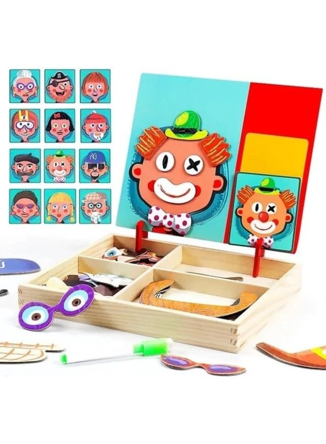 Facial Features Puzzle Magnetic Double Sided Clown Face Assembly and Drawing Board Game Puzzle Pieces for Kids Children Learning Toy  - Image 1