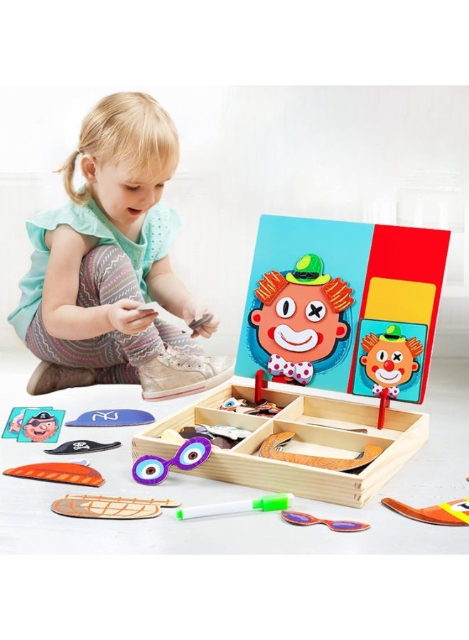 Facial Features Puzzle Magnetic Double Sided Clown Face Assembly and Drawing Board Game Puzzle Pieces for Kids Children Learning Toy  - Image 2