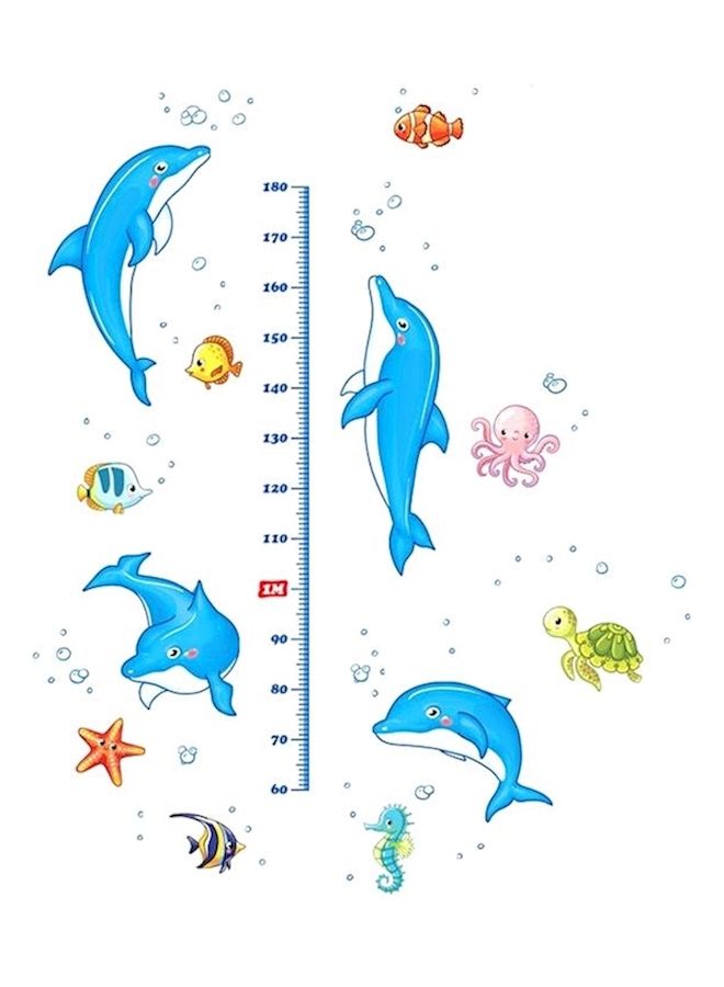 NIBEMINENT Removable Cartoon Dolphin Height Measuring Wall Sticker Blue/Pink/Green 60x90cm - Image 1