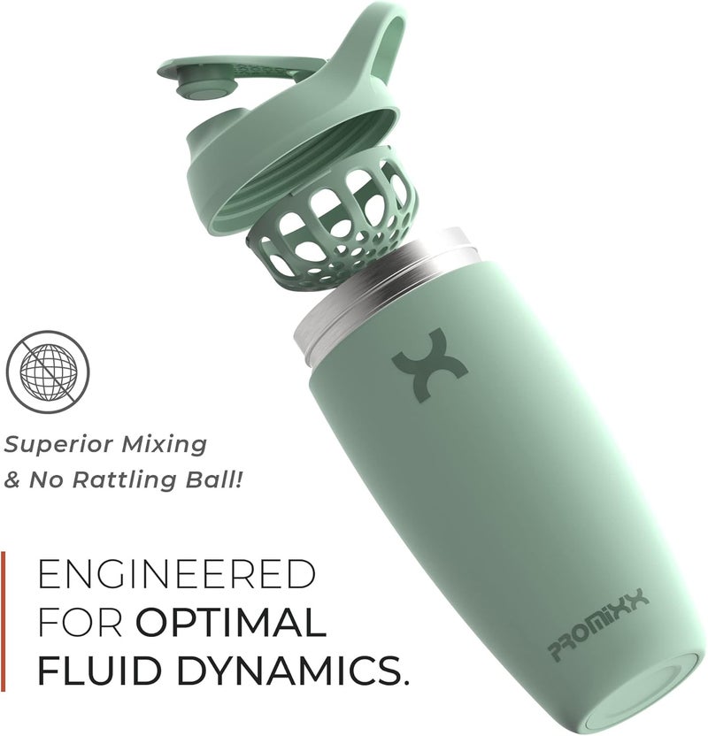 PROMIXX Pursuit Shaker Bottle Insulated Stainless Steel Water Bottle And Blender Cup, 550Ml, Seagrass Green - Image 5