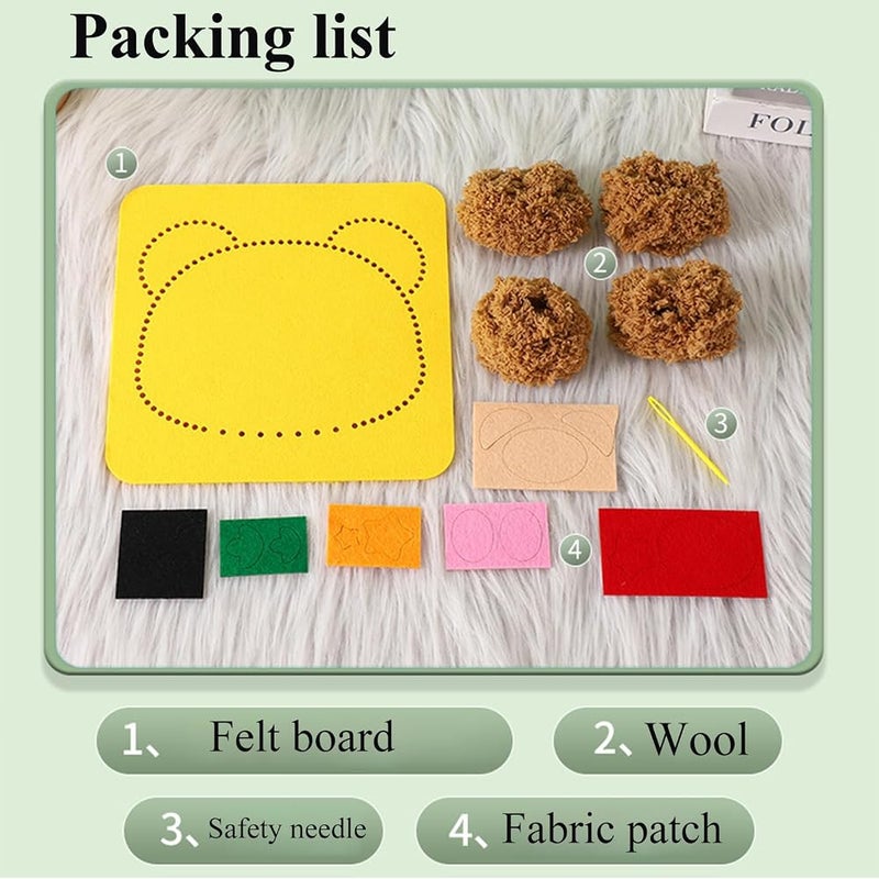 Tazweeq DIY Embroidery Doll Set for Kids, Sewing Arts and Crafts Kit, Easy to Do Cartoon Animal Sewing Projects Yarn Board, Felt Animals Stickers Hands On Activities (4 Packs) - Image 4