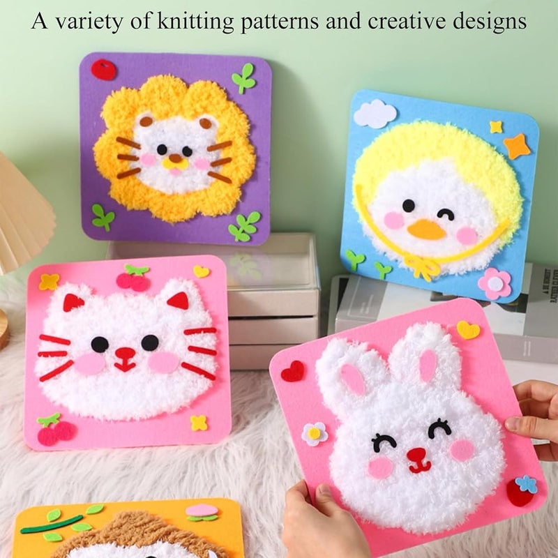Tazweeq DIY Embroidery Doll Set for Kids, Sewing Arts and Crafts Kit, Easy to Do Cartoon Animal Sewing Projects Yarn Board, Felt Animals Stickers Hands On Activities (4 Packs) - Image 2