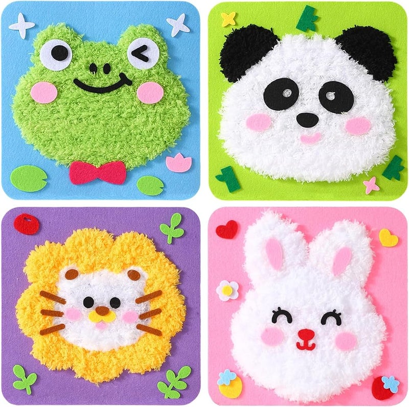 Tazweeq DIY Embroidery Doll Set for Kids, Sewing Arts and Crafts Kit, Easy to Do Cartoon Animal Sewing Projects Yarn Board, Felt Animals Stickers Hands On Activities (4 Packs) - Image 1