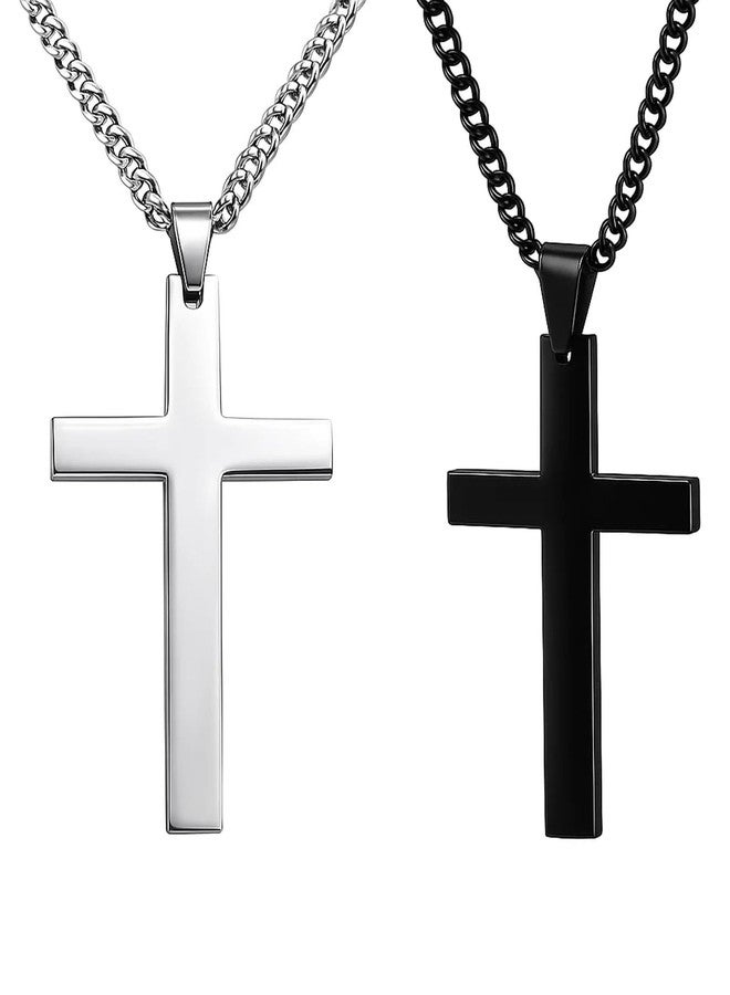 Zbdroxygen 2pcs Cross Chain for Men, Classic Cross Pendant Necklace, Stylish Unisex Cross Chain Jewelry for Gift Giving, 60cm Length, Black and White Two Colors - Image 1