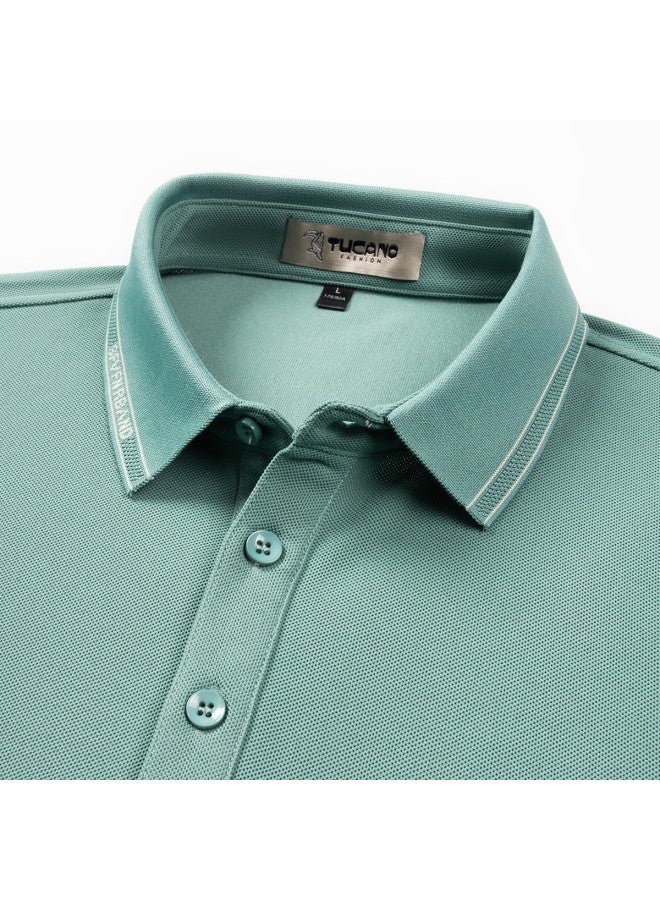 Tucano men's Classic Solid Color Collar Business Casual Breathable Short-sleeve Polo Shirt T-shirt - Image 3