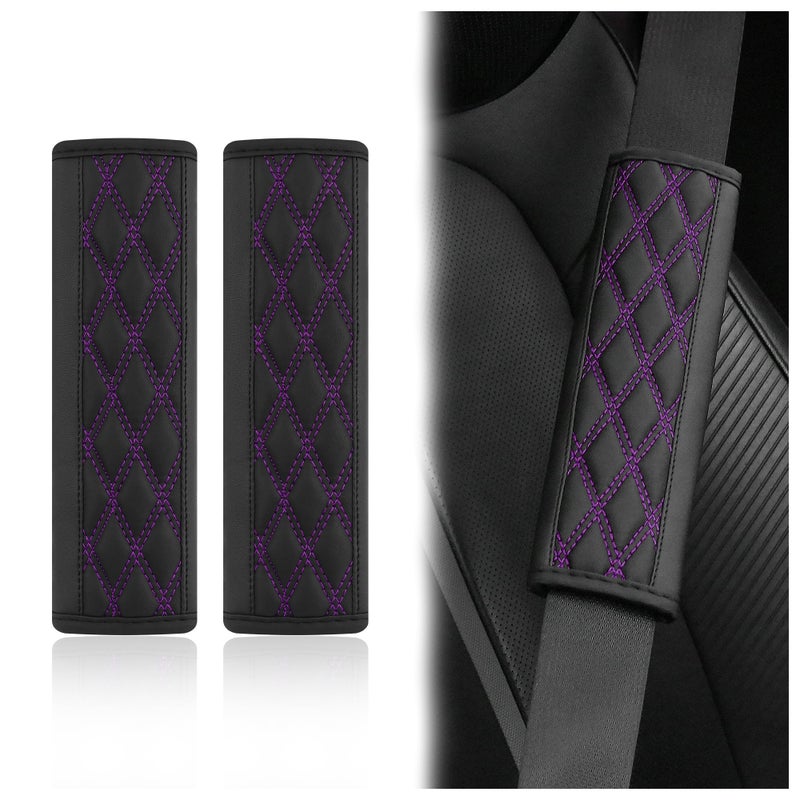 wedfish 2PCS Car Seat Belt Cover PadsLeather Seatbelt Covers Protect Shoulder and Neck Car Accessories InteriorUniversal Car Seat Strap Pads Car Decorations for Most Cars Trucks BlackPurple - Image 3