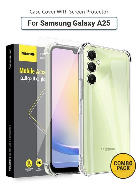 2 in 1 Samsung Galaxy A25 Protection Pack - Ultra Clear Shockproof Case & Screen Protector, All Round Protection, Back Cover & Screen Protector for Samsung Galaxy A25