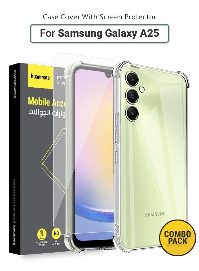 2 in 1 Samsung Galaxy A25 Protection Pack - Ultra Clear Shockproof Case & Screen Protector, All Round Protection, Back Cover & Screen Protector for Samsung Galaxy A25