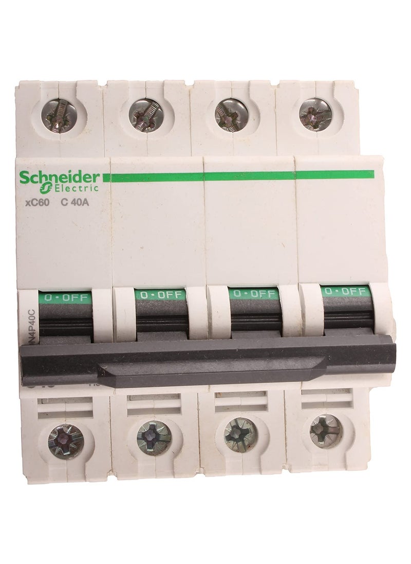 Schneider Electric Schneider Electric Acti9 MCB A9N4P40C 40Amp 4 Pole MCB C Curve 10000A 10kA White Color Miniature Circuit Breaker 