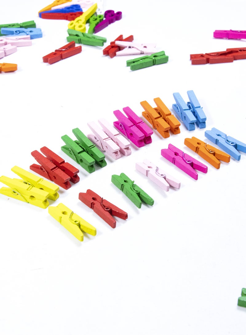 100-Piece Mini Wooden Clothespins – 25mm Assorted Colors for Crafts, Photos, and Decorations  - Image 1