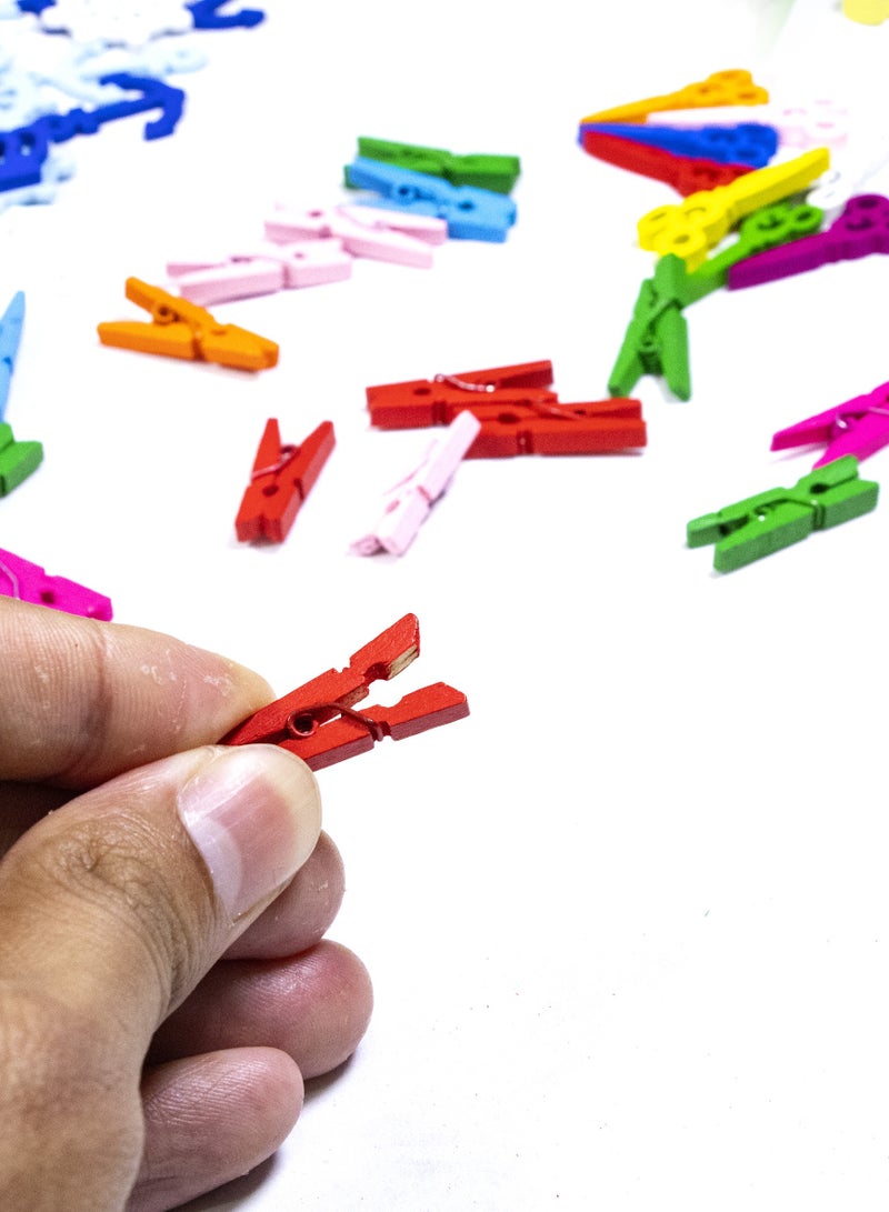 100-Piece Mini Wooden Clothespins – 25mm Assorted Colors for Crafts, Photos, and Decorations  - Image 2