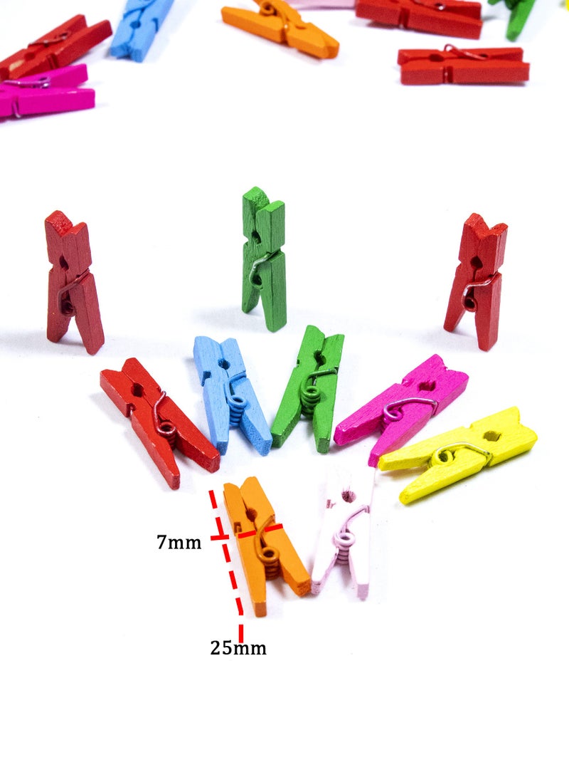 100-Piece Mini Wooden Clothespins – 25mm Assorted Colors for Crafts, Photos, and Decorations  - Image 3