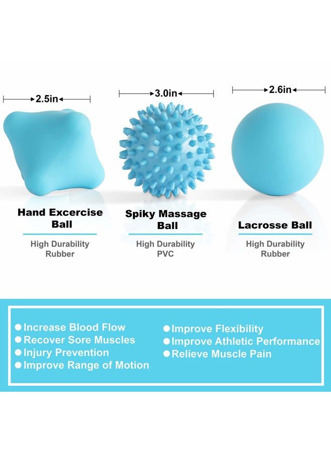 Posture Magic Massage Ball Set for Myofascial Trigger Point Release & Deep Tissue Massage - Set of 6 - Large Foam/Small Foam/Lacrosse/Peanut/Spiky/Hand Exercise Ball (Blue) - Image 3