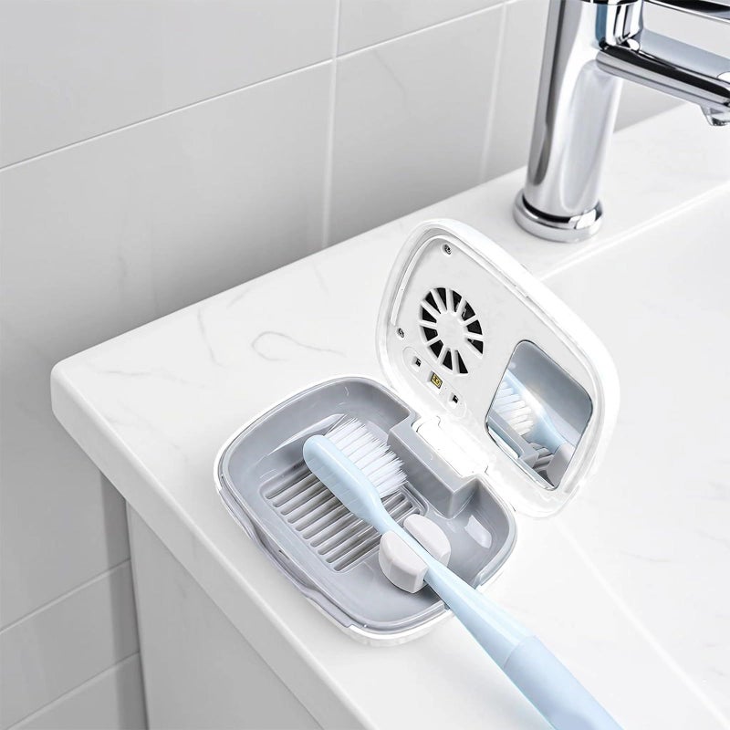 USB Charging Toothbrush Sanitizer Holder Travel Case With Mirror Portable Cleaner Mini Fan - Image 4