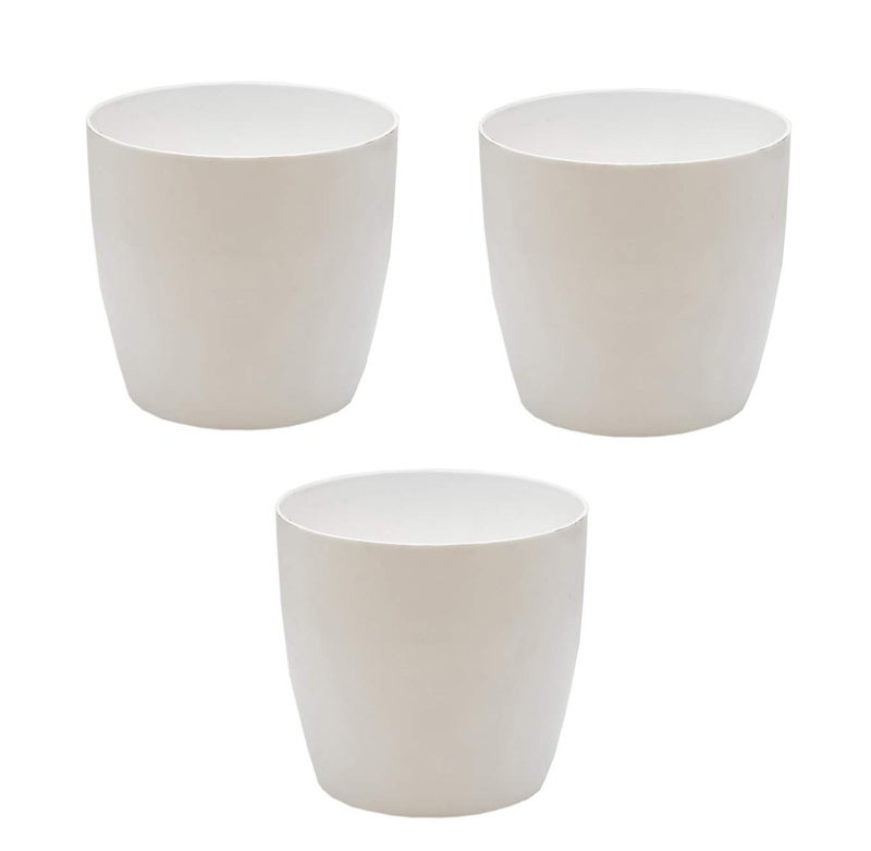 garbnoire Gardening Flower Pots - 5 Inch Plastic Flower Pots | Modern Decorative Indoor Outdoor Planters/Pots - Pack of (3, White) - Image 3
