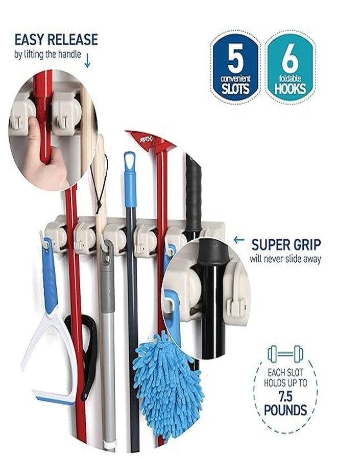 Nexosity Plastic Mop&Broom Holder,5 Position With 6 Hooks Garage Wall Mount Storage Holds Up To 11 Tools Hanging Shelves,Storage Systems For Garage Shelving Ideas - Image 4
