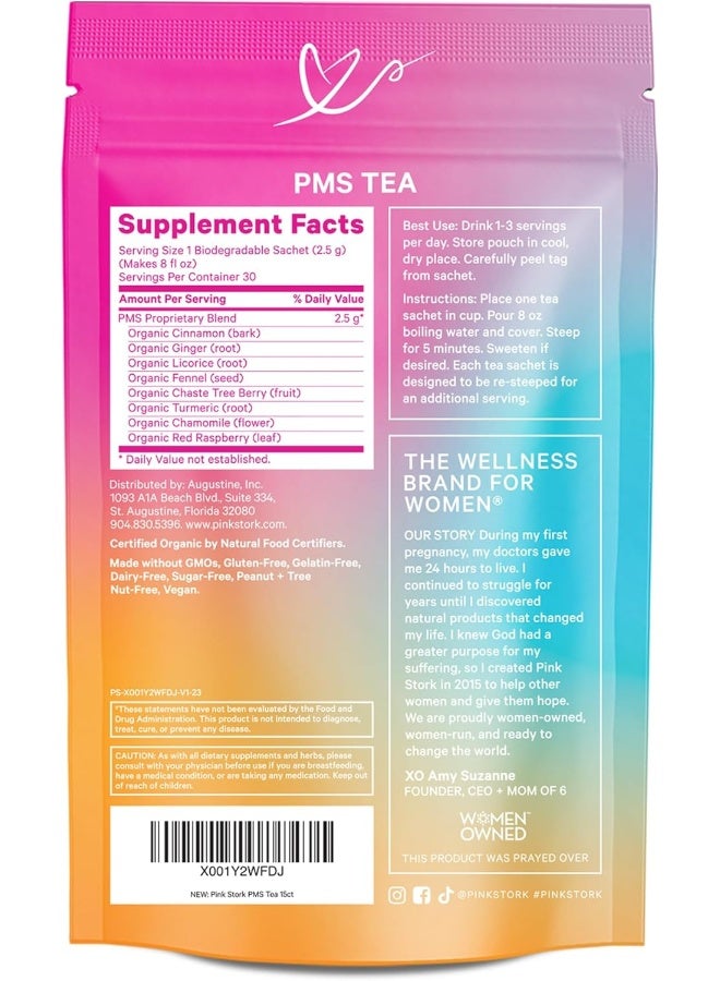 Pink Stork PMS Tea: Warm Cinnamon Tea, USDA Organic Loose Leaf in Biodegradable Sachets, Supports Healthy Cycle & Eases Discomfort, 30 Cups, Caffeine Free - Image 2