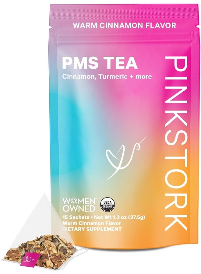 Pink Stork PMS Tea: Warm Cinnamon Tea, USDA Organic Loose Leaf in Biodegradable Sachets, Supports Healthy Cycle & Eases Discomfort, 30 Cups, Caffeine Free - Image 1