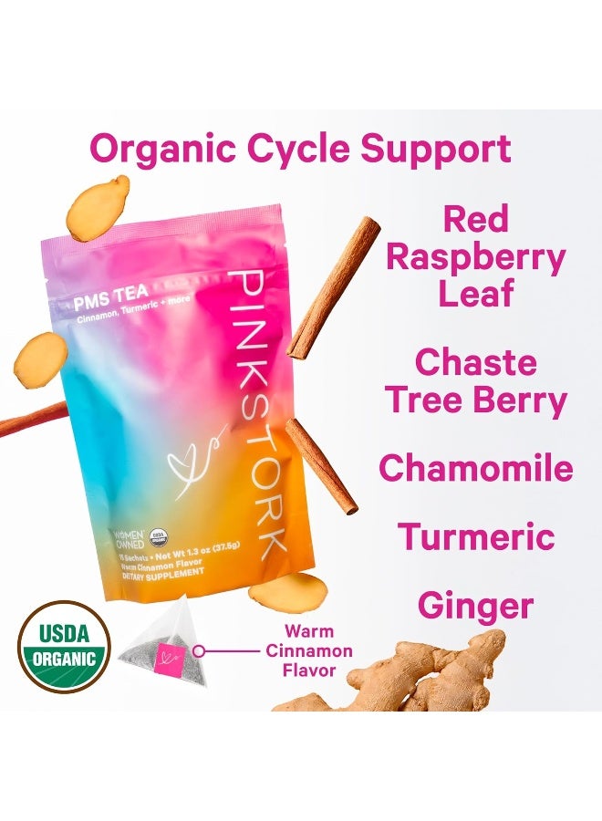 Pink Stork PMS Tea: Warm Cinnamon Tea, USDA Organic Loose Leaf in Biodegradable Sachets, Supports Healthy Cycle & Eases Discomfort, 30 Cups, Caffeine Free - Image 3