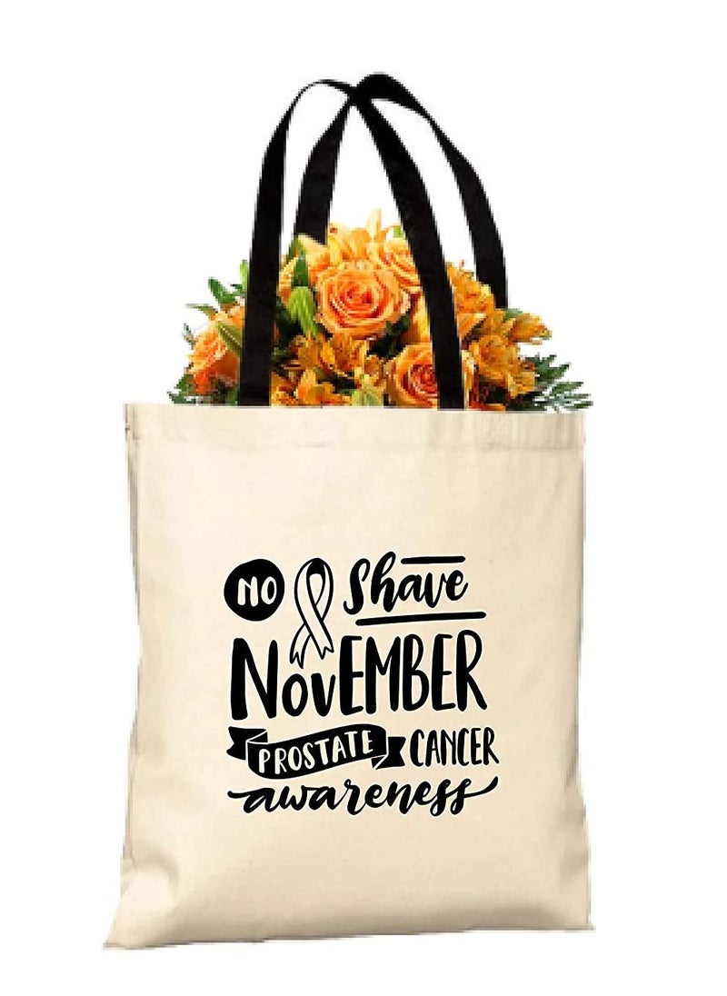 PRINTSHOP4ME - Movember Cotton Jute Bag With Black Handle Bag For Movember,Mobro Mens Health Awareness For Fundraising Awareness Campaigns - Image 1