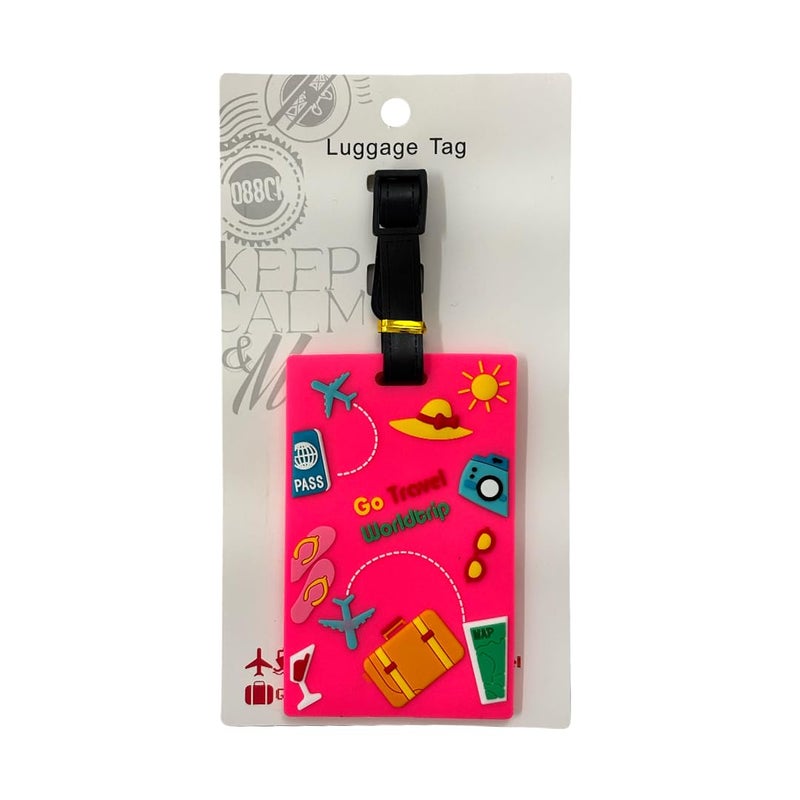 Eitheo بطاقات أمتعة للأطفال بطاقات أمتعة مع اسم وعنوان | بطاقات أمتعة سيليكون للحقائب، بطاقات لتحديد الحقائب/حقائب المدرسة ملصق ملون متعدد (اذهب مسافرًا وردي) - Image 4