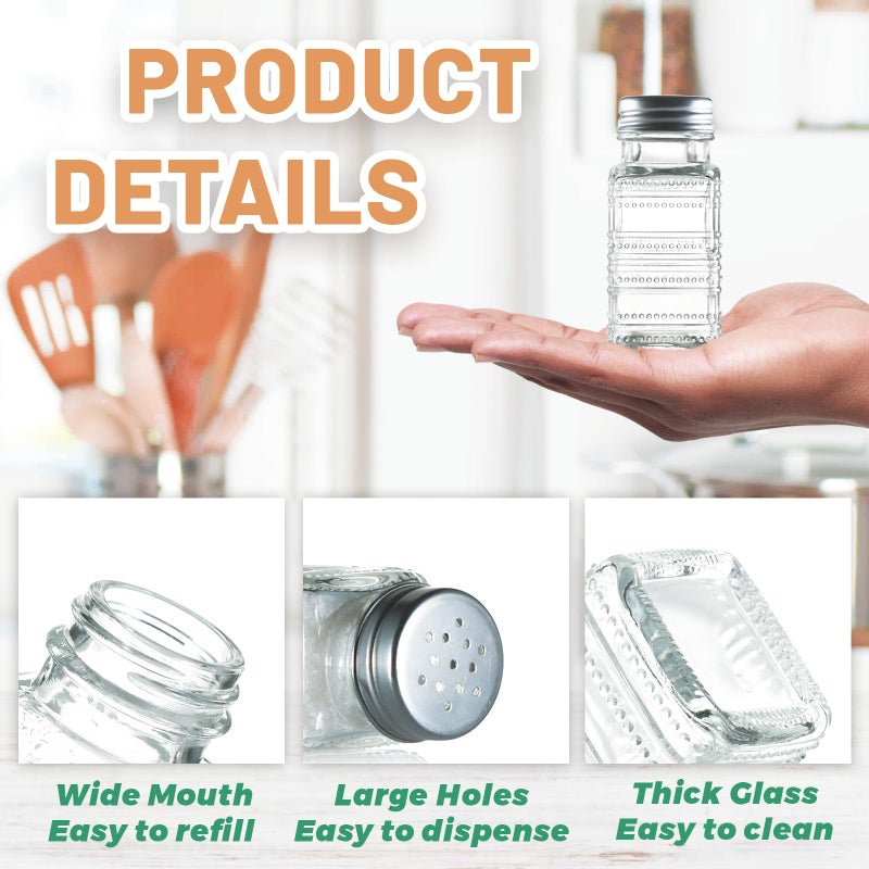Wongblee 2 Pack Glass Salt and Pepper Shakers Set, Vintage Spice Shakers for Dining Room Table, Kitchen, Restaurant (Beaded Style) - Image 3