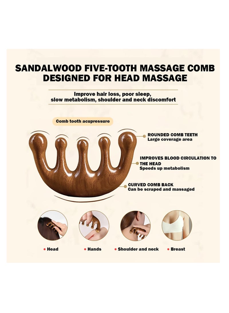 ماكدو مدلك خشبي لفروة الرأس - مشط تدليك خشبي لفروة الرأس - مشط تدليك خشبي ومشط من خشب الصندل الطبيعي 100٪ من خشب الصندل الأخضر للعناية الفاخرة بالشعر - Image 5